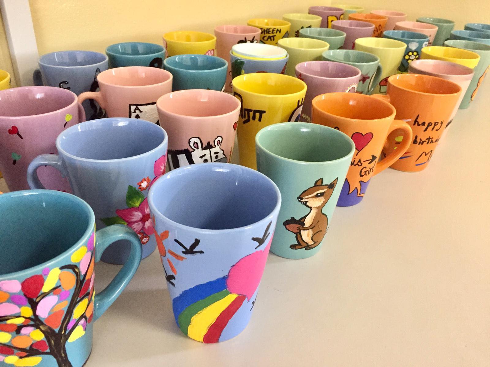 Sunshine & Love Corporate Workshop Mug Art Handpainted Handcrafted Team Bonding Staff Wellness Family Day Staff Bonding Family Friendly Crafts Family Friendly Activities