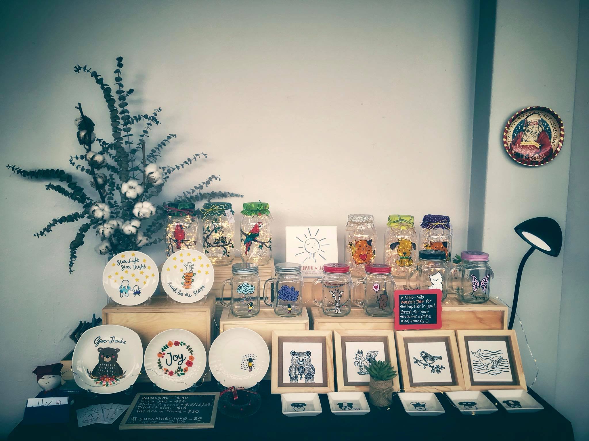 Sunshine & Love Community Handpainted Handcrafted Arts & Crafts Community Bonding Family Bonding Family Friendly Collaboration Chief Painter Amelia Events Pop Up Painting Glass Painting Goodman Arts Centre Handmade Plate Art Jar Art Bottle Art Jar Lamp